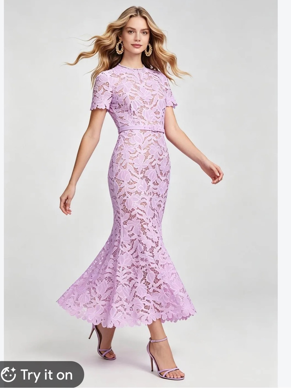 Milly Tahlia Lilac Lace Floral Midi Dress